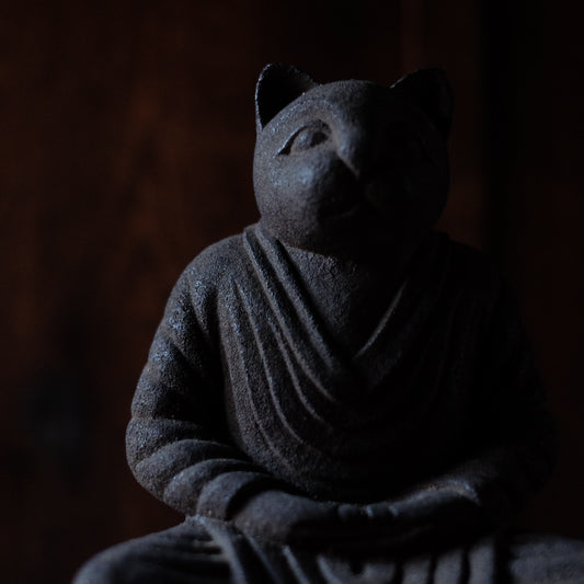 Japanese Sekibutsu Kitsune Fox Buddha Stone Statue | Zen Monk Meditation Sculpture | 20 cm