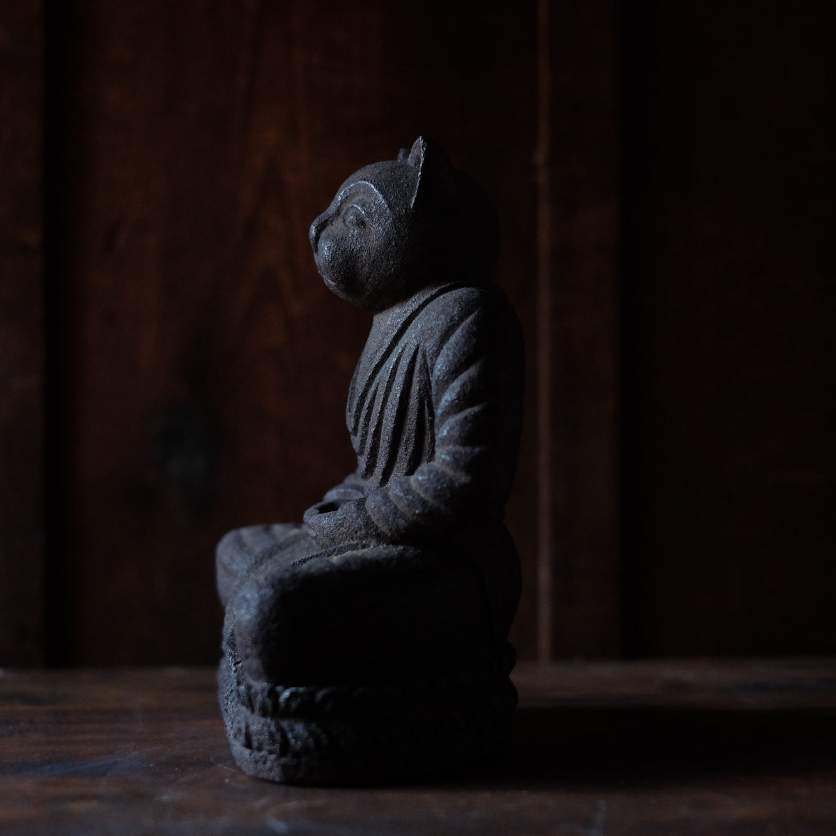 Japanese Sekibutsu Kitsune Fox Buddha Stone Statue | Zen Monk Meditation Sculpture | 20 cm