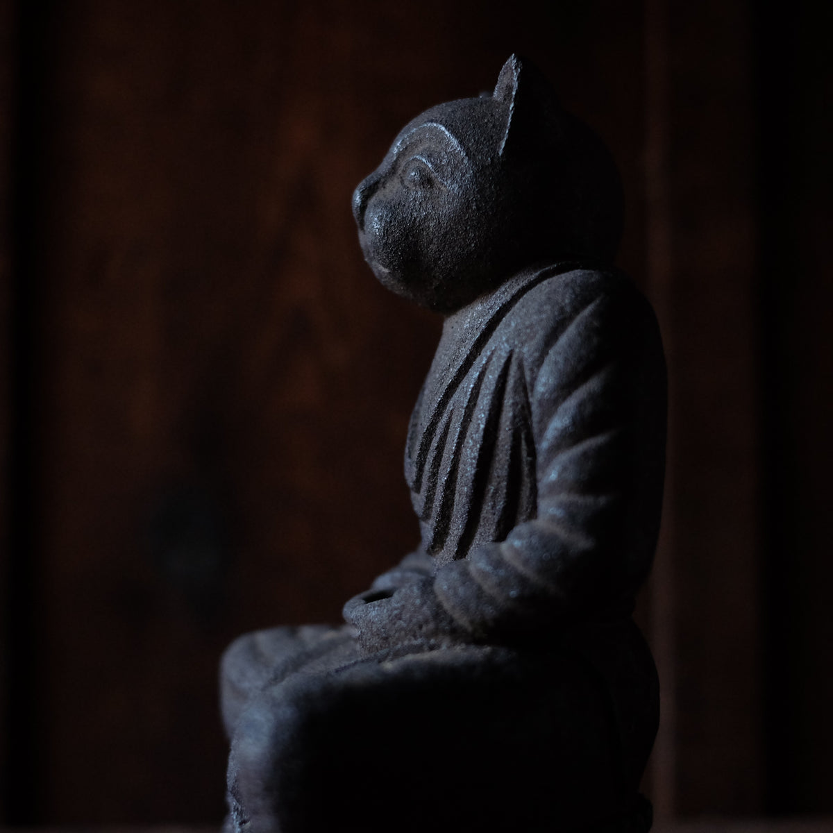Japanese Sekibutsu Kitsune Fox Buddha Stone Statue | Zen Monk Meditation Sculpture | 20 cm
