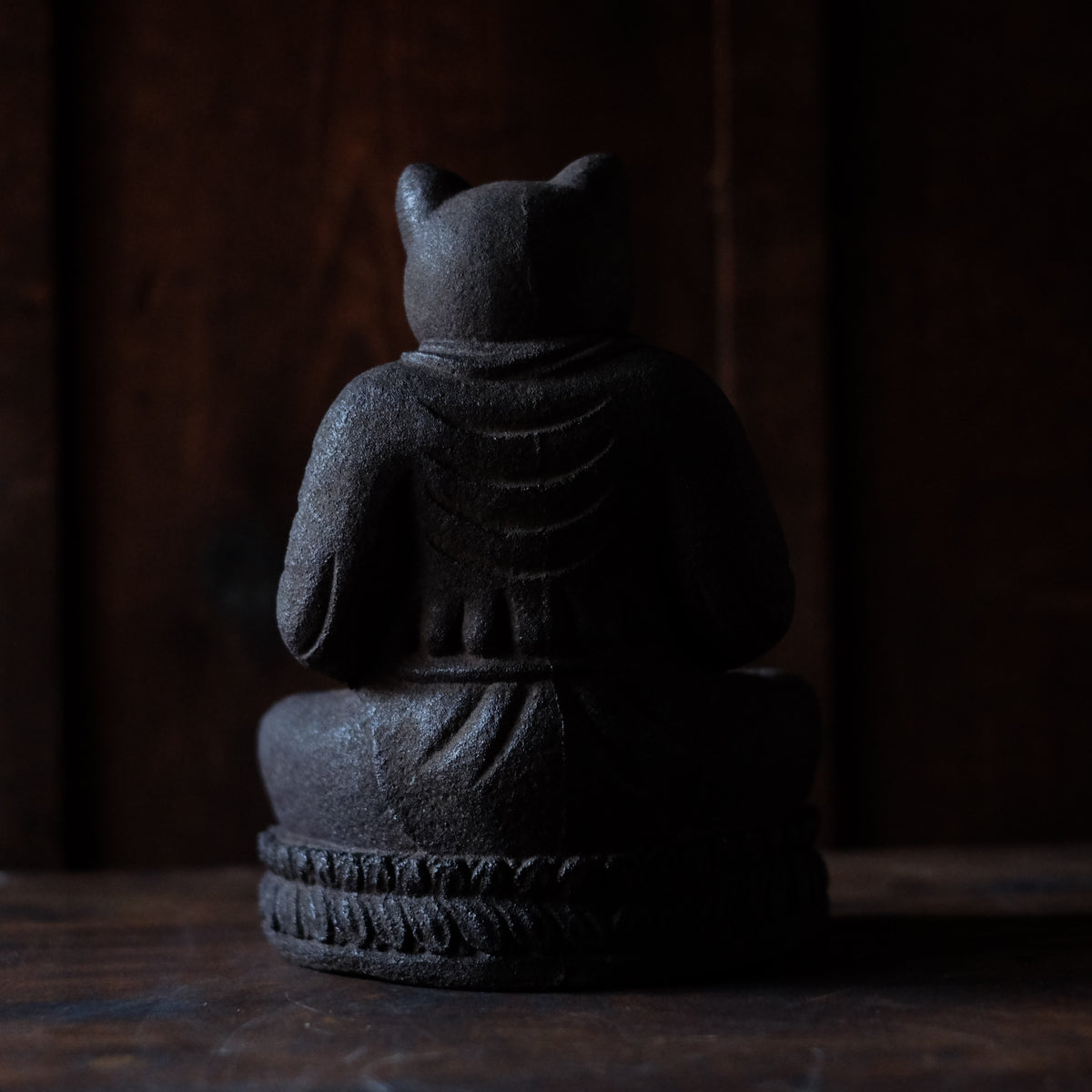 Japanese Sekibutsu Kitsune Fox Buddha Stone Statue | Zen Monk Meditation Sculpture | 20 cm