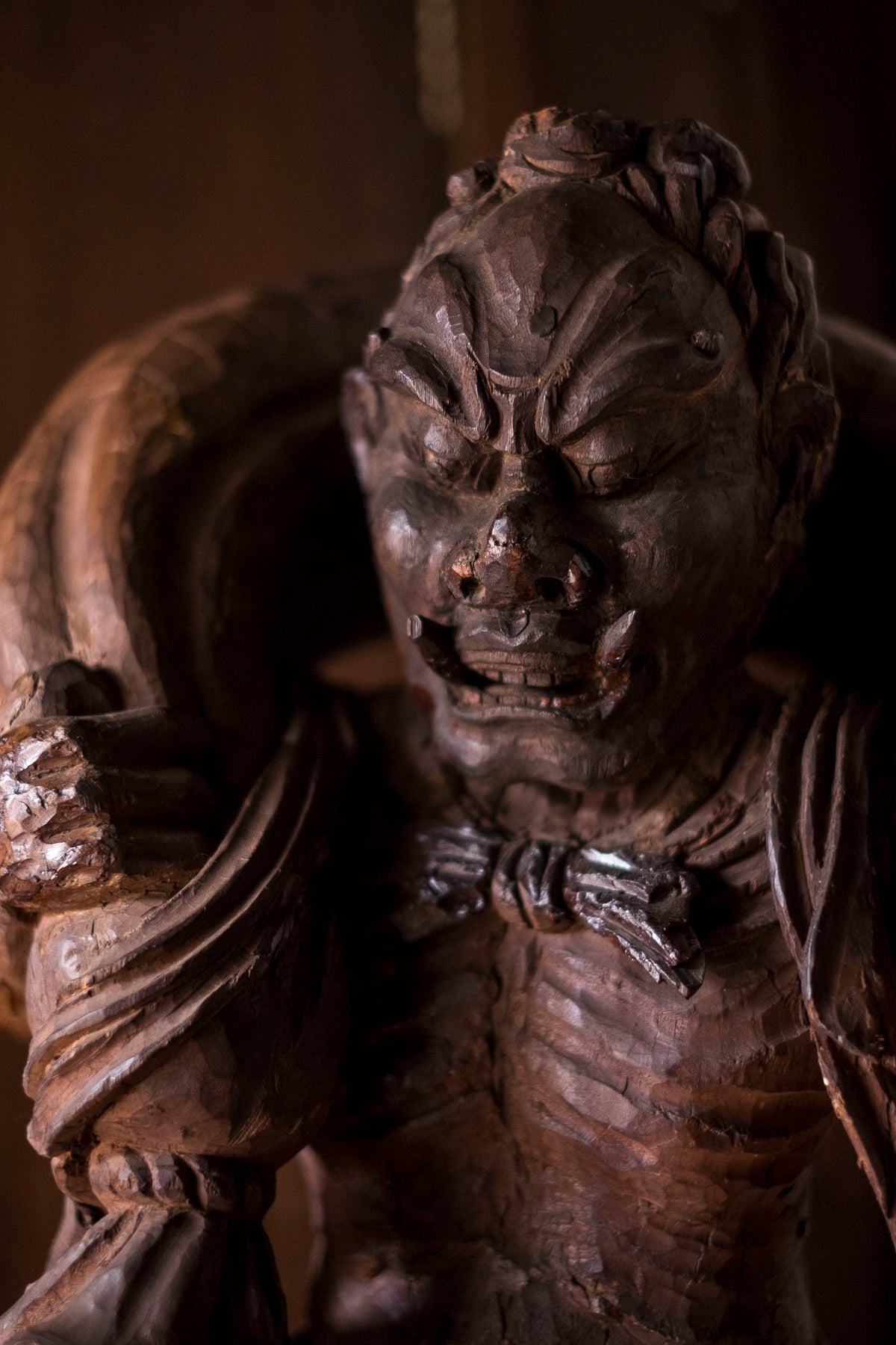 Large Massive Antique Japanese Wooden Fujin Raijin Buddha Statues | Wind & Thunder Gods | Large Hand-Carved Buddhist Temple Sculptures