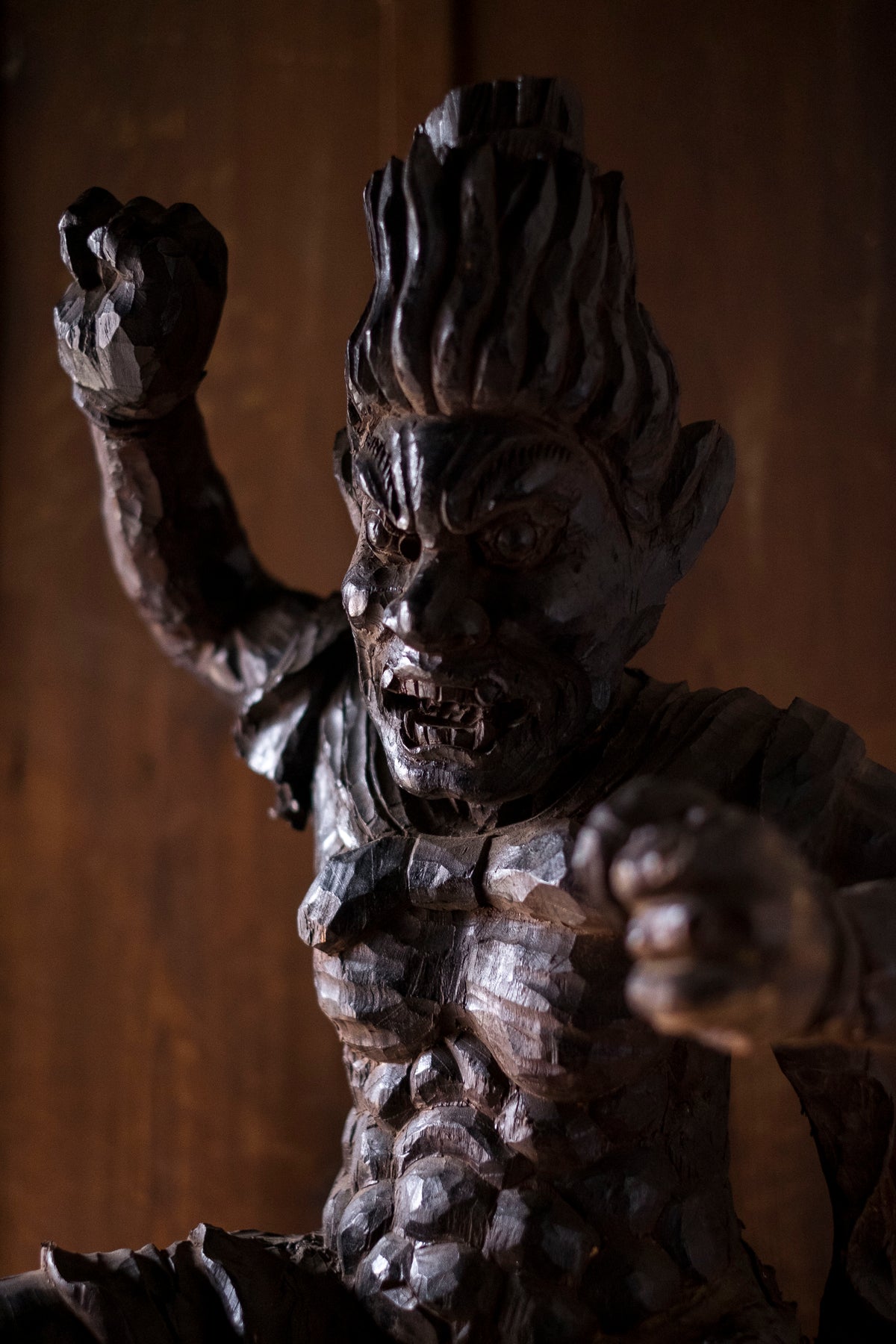 Large Massive Antique Japanese Wooden Fujin Raijin Buddha Statues | Wind & Thunder Gods | Large Hand-Carved Buddhist Temple Sculptures
