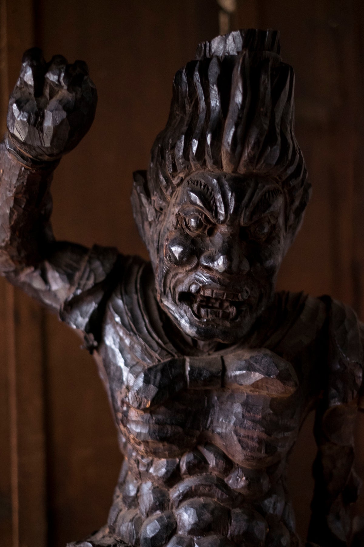 Large Massive Antique Japanese Wooden Fujin Raijin Buddha Statues | Wind & Thunder Gods | Large Hand-Carved Buddhist Temple Sculptures
