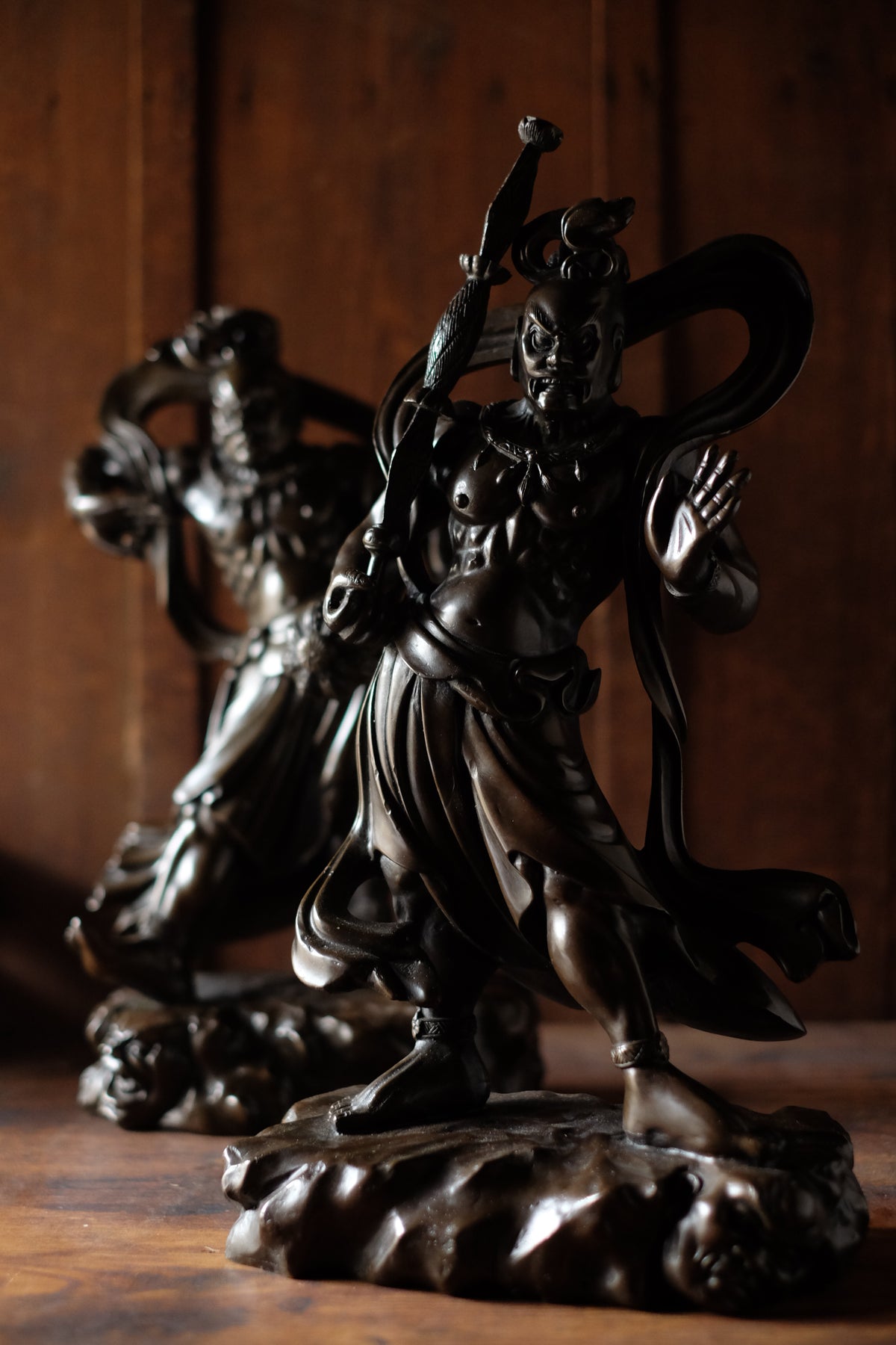 Japanese Bronze Nio Guardian Statues Pair, Agyo Ungyo Kongo Rikishi Buddhist Temple Sculpture, Vintage Protective Deity Art