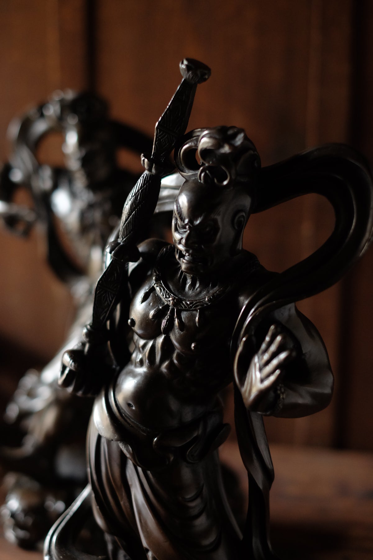 Japanese Bronze Nio Guardian Statues Pair, Agyo Ungyo Kongo Rikishi Buddhist Temple Sculpture, Vintage Protective Deity Art