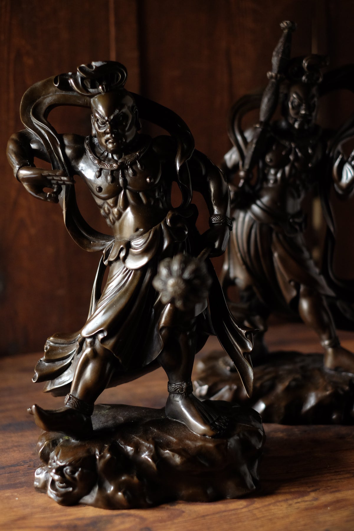 Japanese Bronze Nio Guardian Statues Pair, Agyo Ungyo Kongo Rikishi Buddhist Temple Sculpture, Vintage Protective Deity Art
