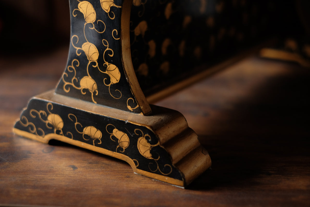 Edo-Period Black Japanese Katana-Kake with Gold Maki-e Lacquer, Samurai Sword Stand Rack