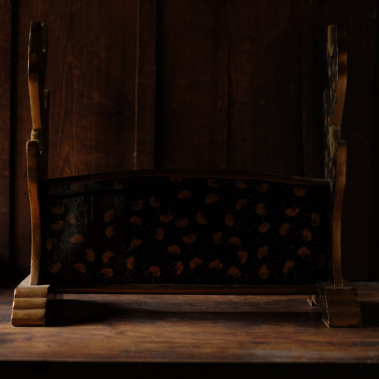 Edo-Period Black Japanese Katana-Kake with Gold Maki-e Lacquer, Samurai Sword Stand Rack