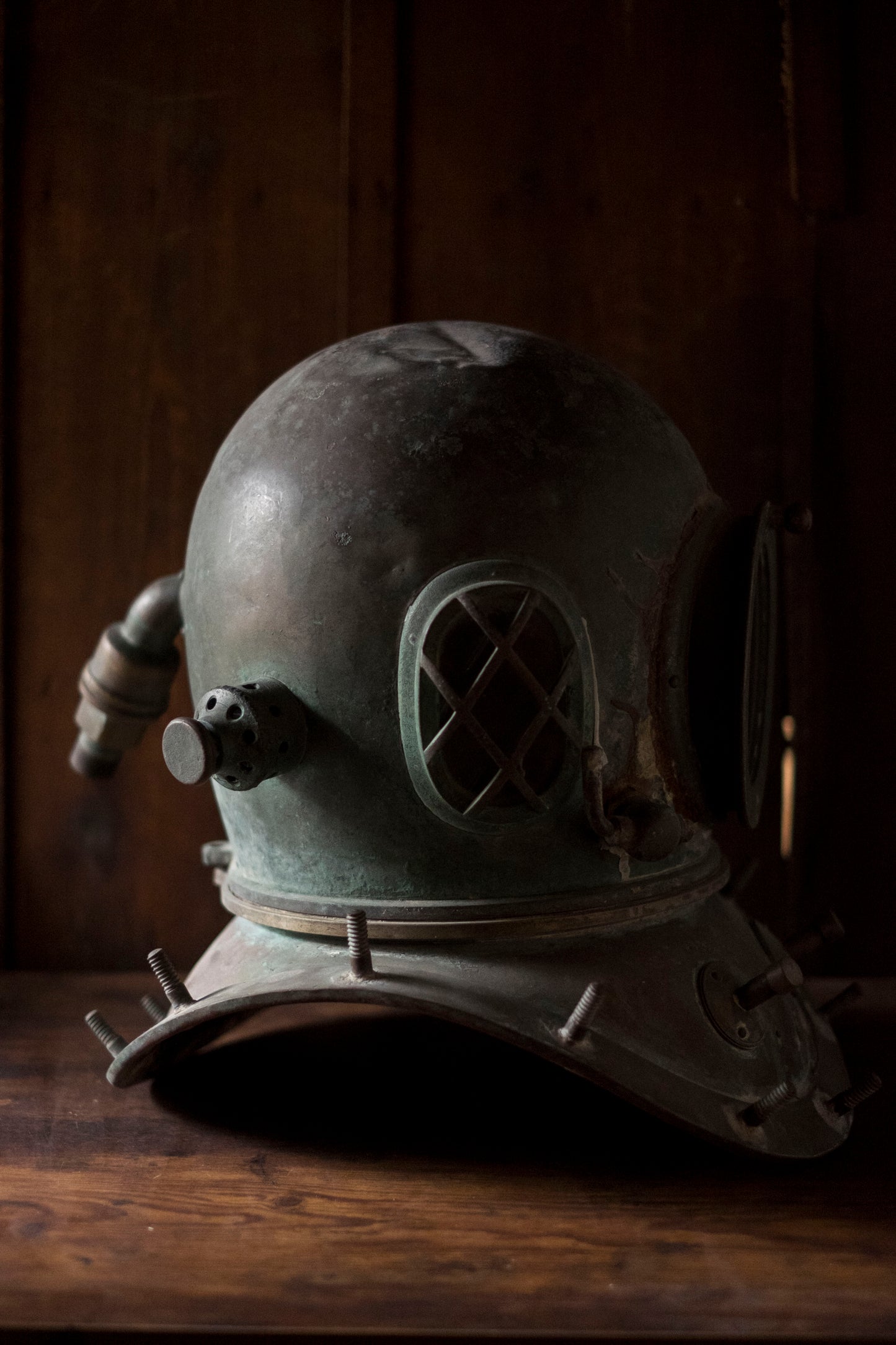 Antique Japanese TOA Diving Helmet Bronze Shōwa Era Commercial Diver Helmet Industrial Maritime Artifact Authentic Patina
