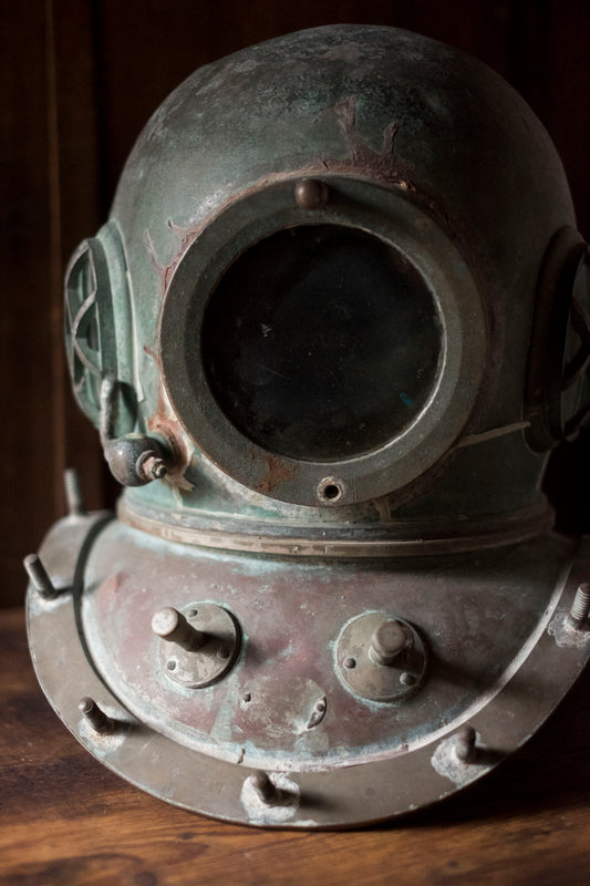 Antique Japanese TOA Diving Helmet Bronze Shōwa Era Commercial Diver Helmet Industrial Maritime Artifact Authentic Patina