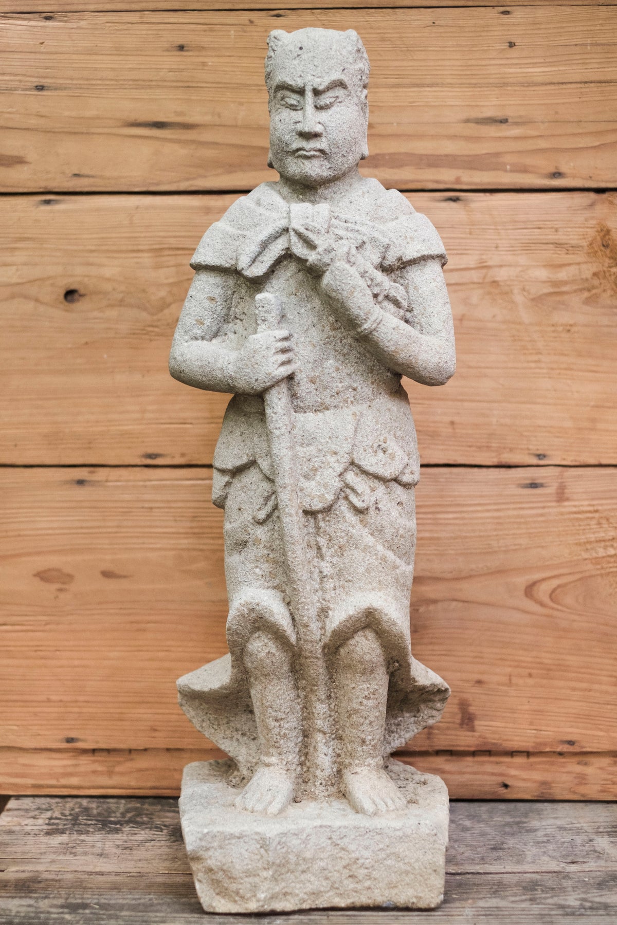 Japanese Sekibutsu Stone Buddhist Guardian Statue Zen Garden | Hand-Carved Temple Warrior Figure | Zen Garden Sculpture