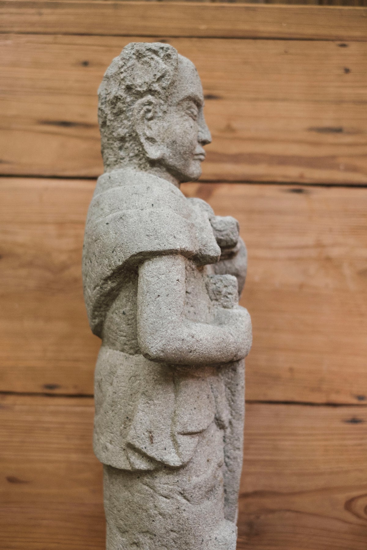 Japanese Sekibutsu Stone Buddhist Guardian Statue Zen Garden | Hand-Carved Temple Warrior Figure | Zen Garden Sculpture