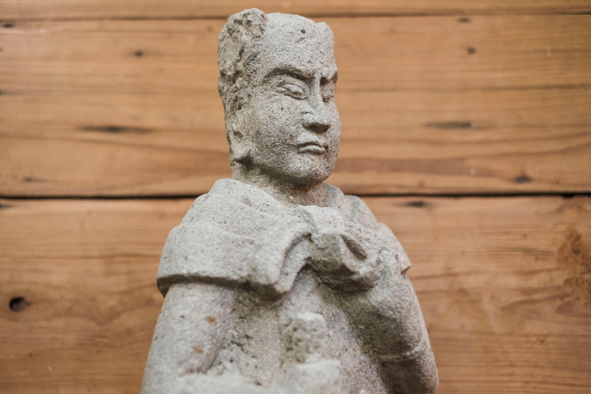 Japanese Sekibutsu Stone Buddhist Guardian Statue Zen Garden | Hand-Carved Temple Warrior Figure | Zen Garden Sculpture