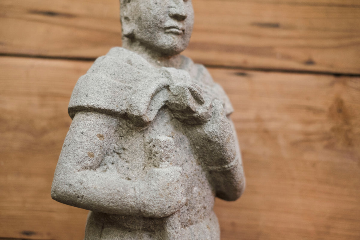 Japanese Sekibutsu Stone Buddhist Guardian Statue Zen Garden | Hand-Carved Temple Warrior Figure | Zen Garden Sculpture