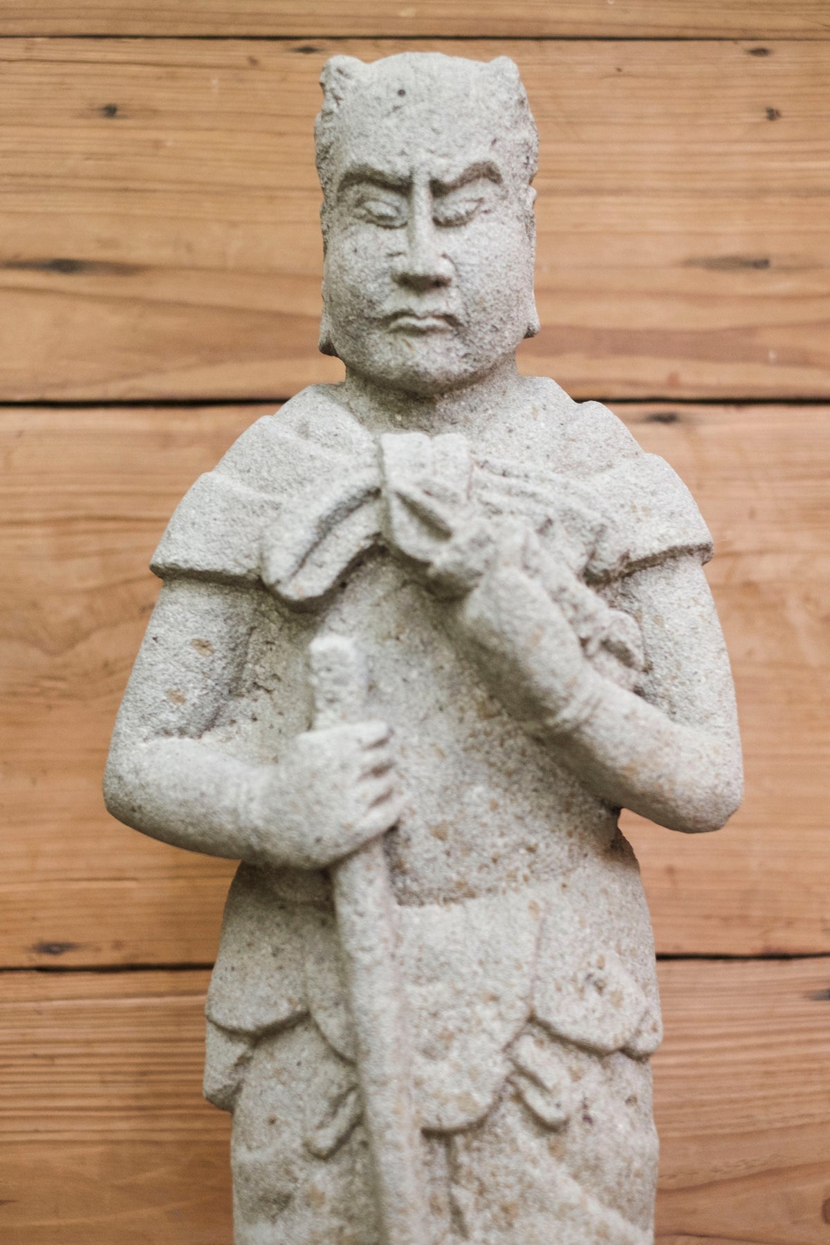 Japanese Sekibutsu Stone Buddhist Guardian Statue Zen Garden | Hand-Carved Temple Warrior Figure | Zen Garden Sculpture