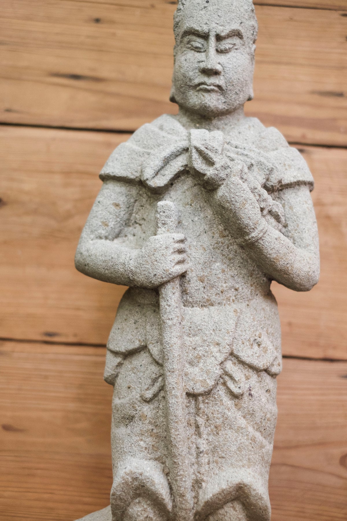 Japanese Sekibutsu Stone Buddhist Guardian Statue Zen Garden | Hand-Carved Temple Warrior Figure | Zen Garden Sculpture