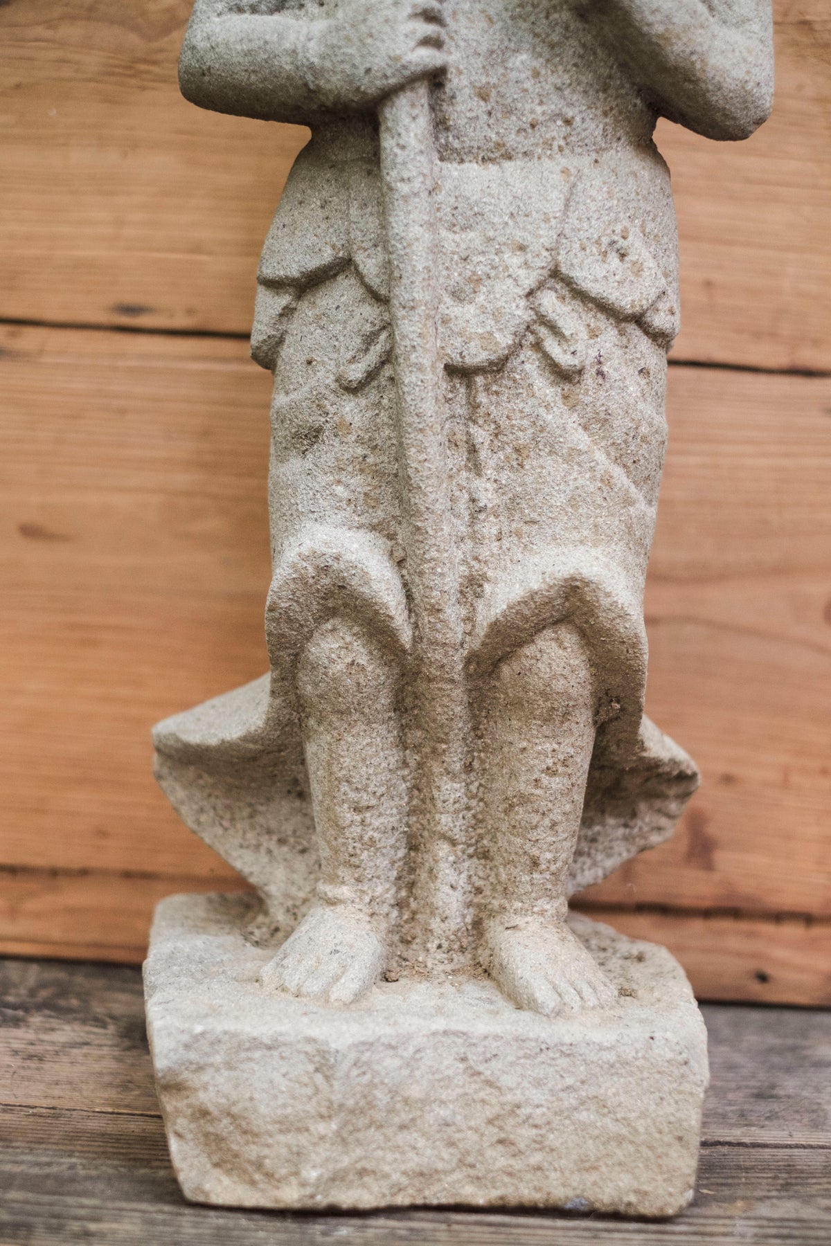 Japanese Sekibutsu Stone Buddhist Guardian Statue Zen Garden | Hand-Carved Temple Warrior Figure | Zen Garden Sculpture