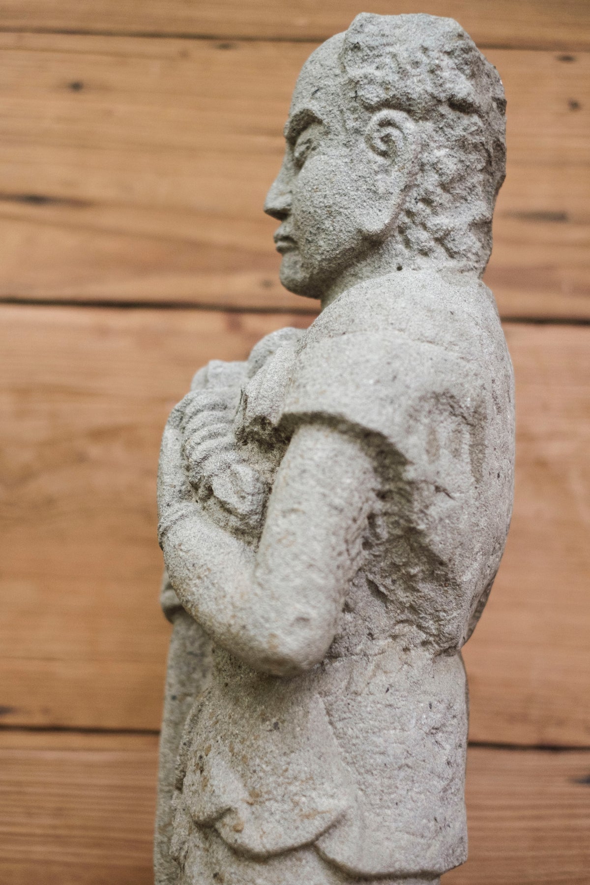 Japanese Sekibutsu Stone Buddhist Guardian Statue Zen Garden | Hand-Carved Temple Warrior Figure | Zen Garden Sculpture