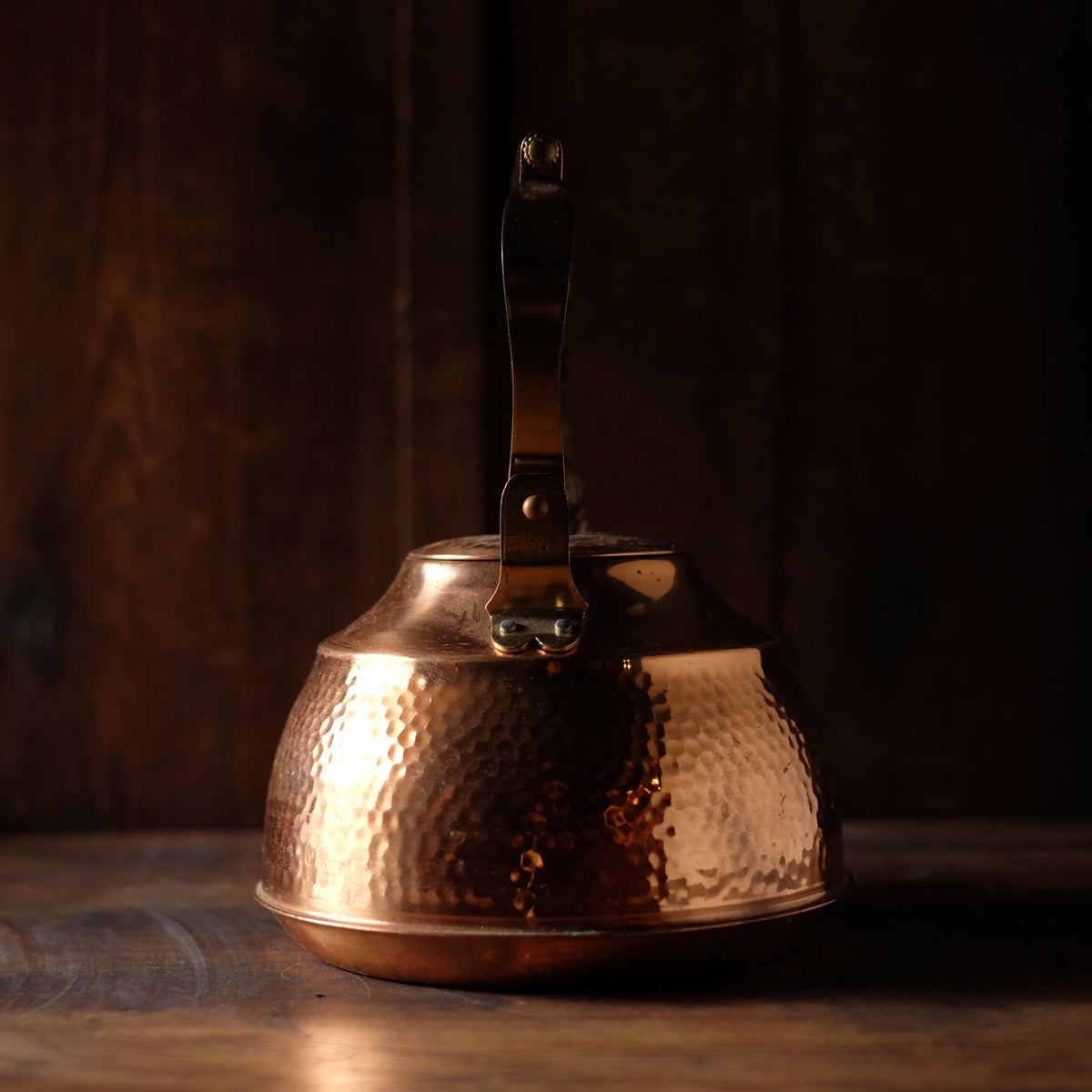 Vintage Japanese Hammered Copper Yakan Kettle | Tsuchime Tea Kettle with Wood Handle | Retro Japanese Kitchenware