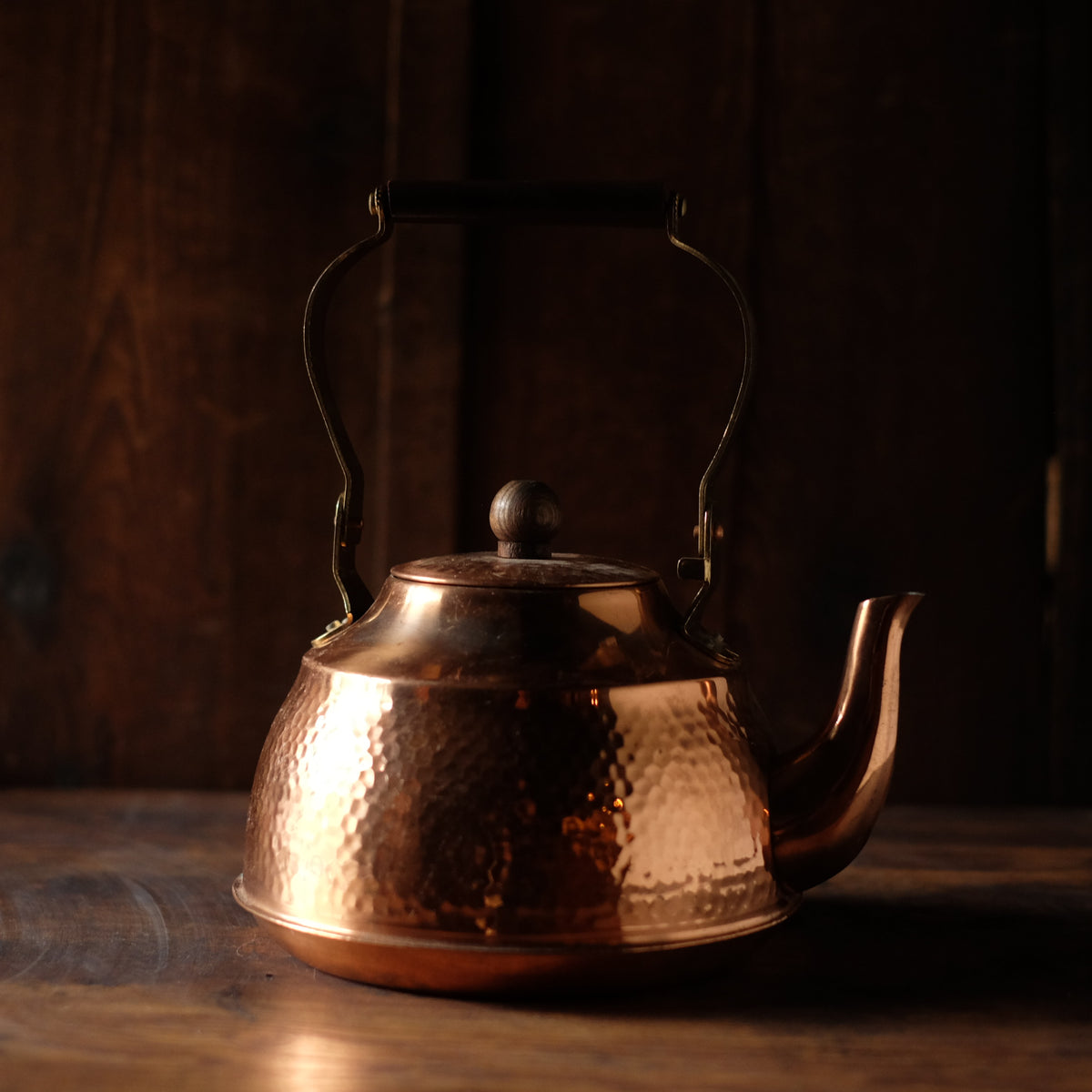 Vintage Japanese Hammered Copper Yakan Kettle | Tsuchime Tea Kettle with Wood Handle | Retro Japanese Kitchenware