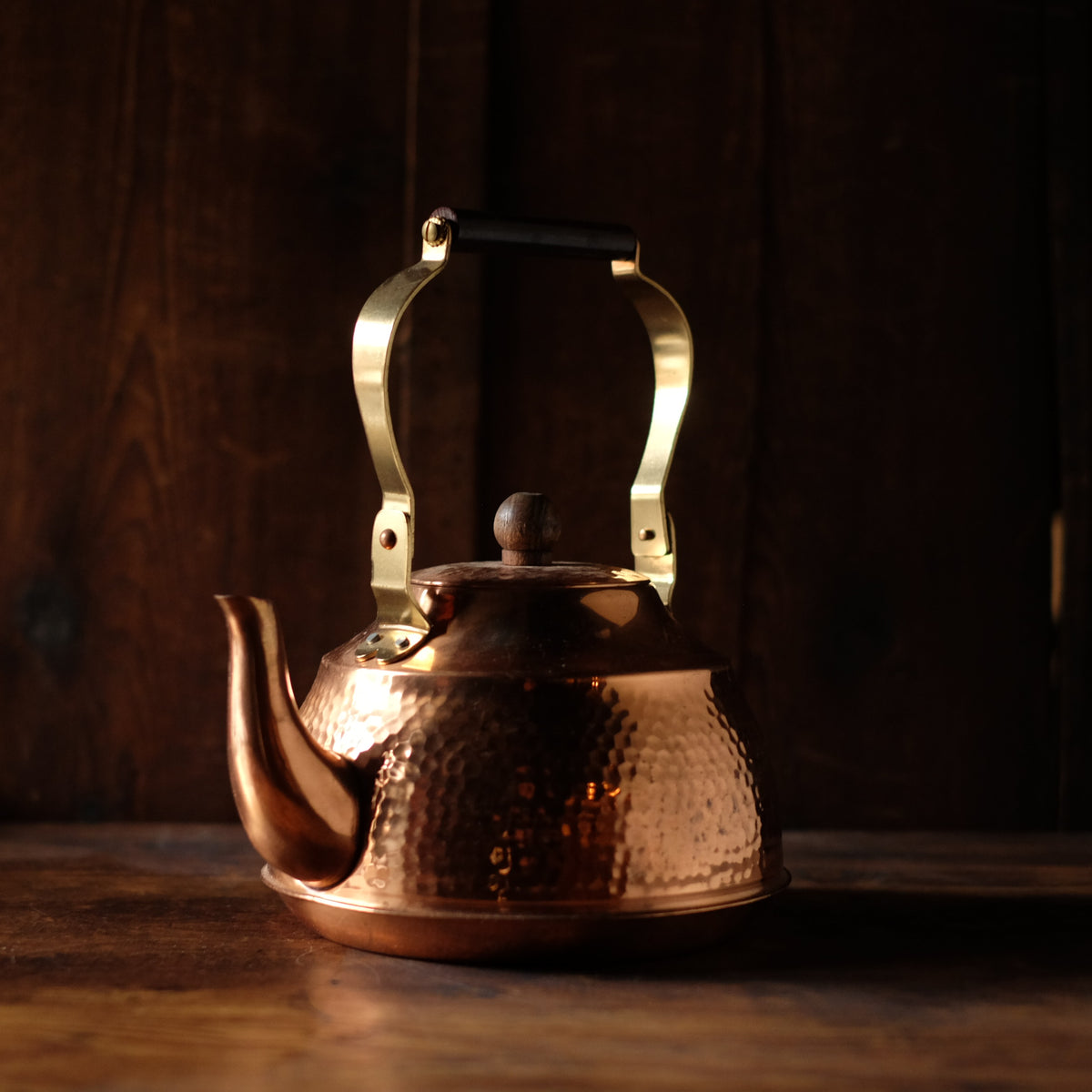 Vintage Japanese Hammered Copper Yakan Kettle | Tsuchime Tea Kettle with Wood Handle | Retro Japanese Kitchenware