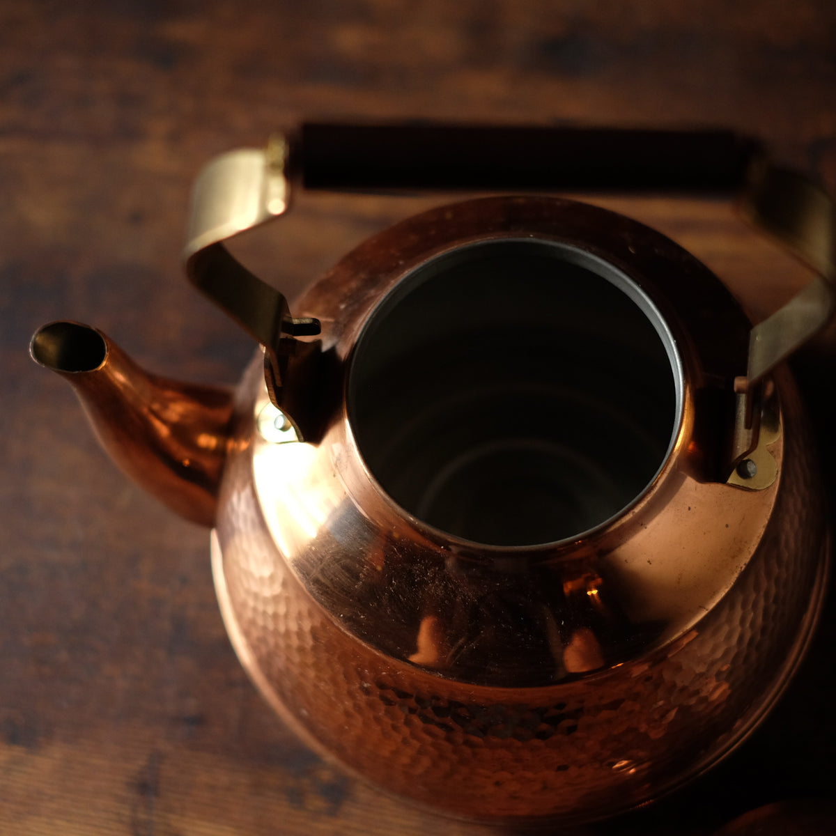 Vintage Japanese Hammered Copper Yakan Kettle | Tsuchime Tea Kettle with Wood Handle | Retro Japanese Kitchenware