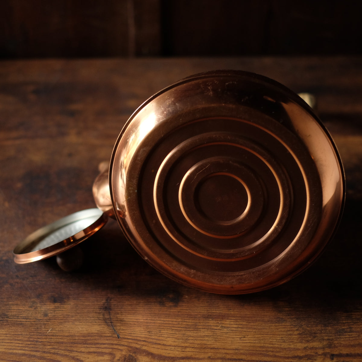 Vintage Japanese Hammered Copper Yakan Kettle | Tsuchime Tea Kettle with Wood Handle | Retro Japanese Kitchenware