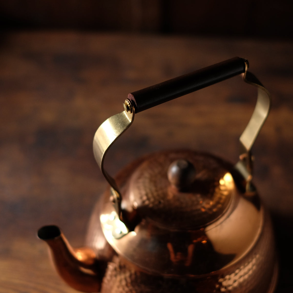 Vintage Japanese Hammered Copper Yakan Kettle | Tsuchime Tea Kettle with Wood Handle | Retro Japanese Kitchenware