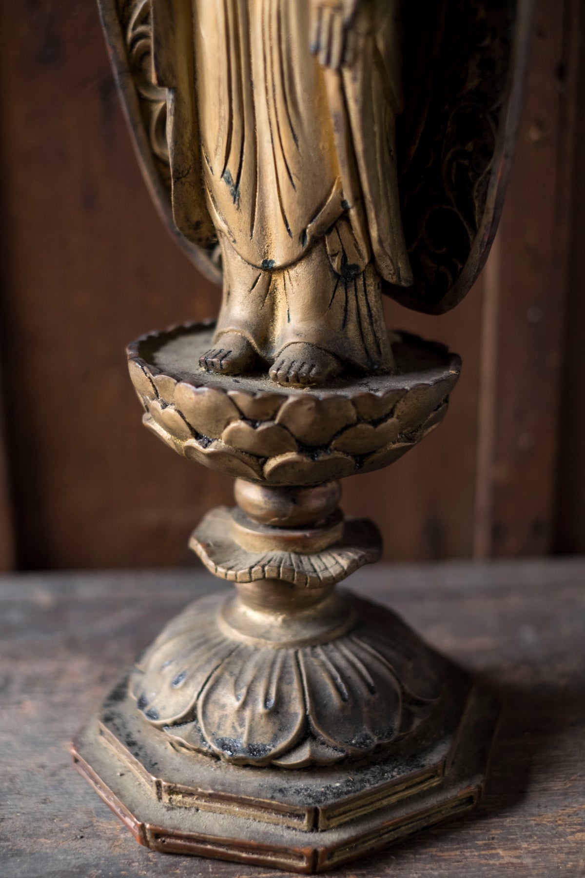 Vintage Japanese Shaka Nyorai Gilt Wood Buddha Statue with Mandorla | 49 cm Shakyamuni Buddhist Sculpture