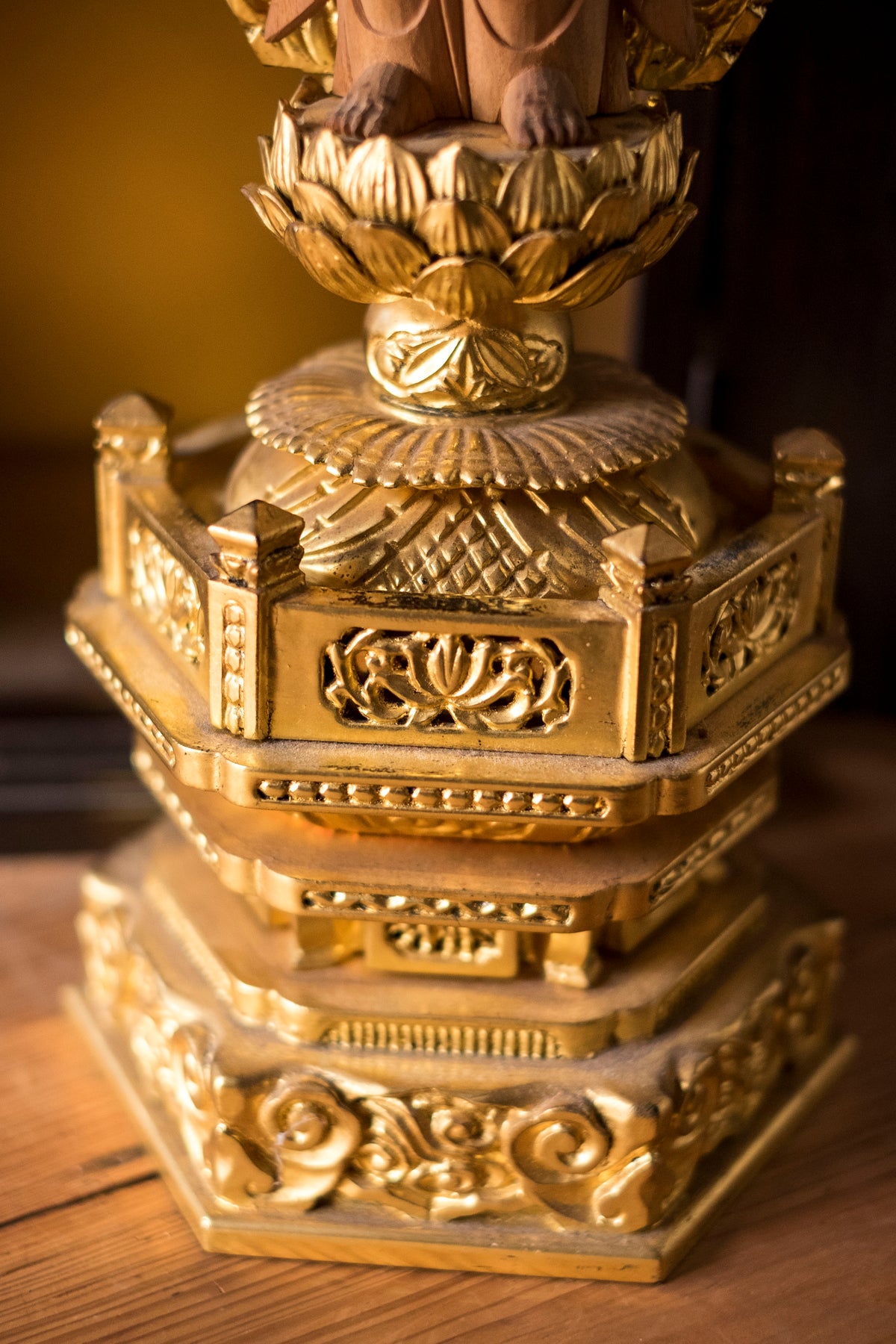 Vintage Japanese Kannon Zushi Shrine Large Gilt Wood Buddhist Altar Cabinet Kannon Bosatsu Lotus Mandorla Statue