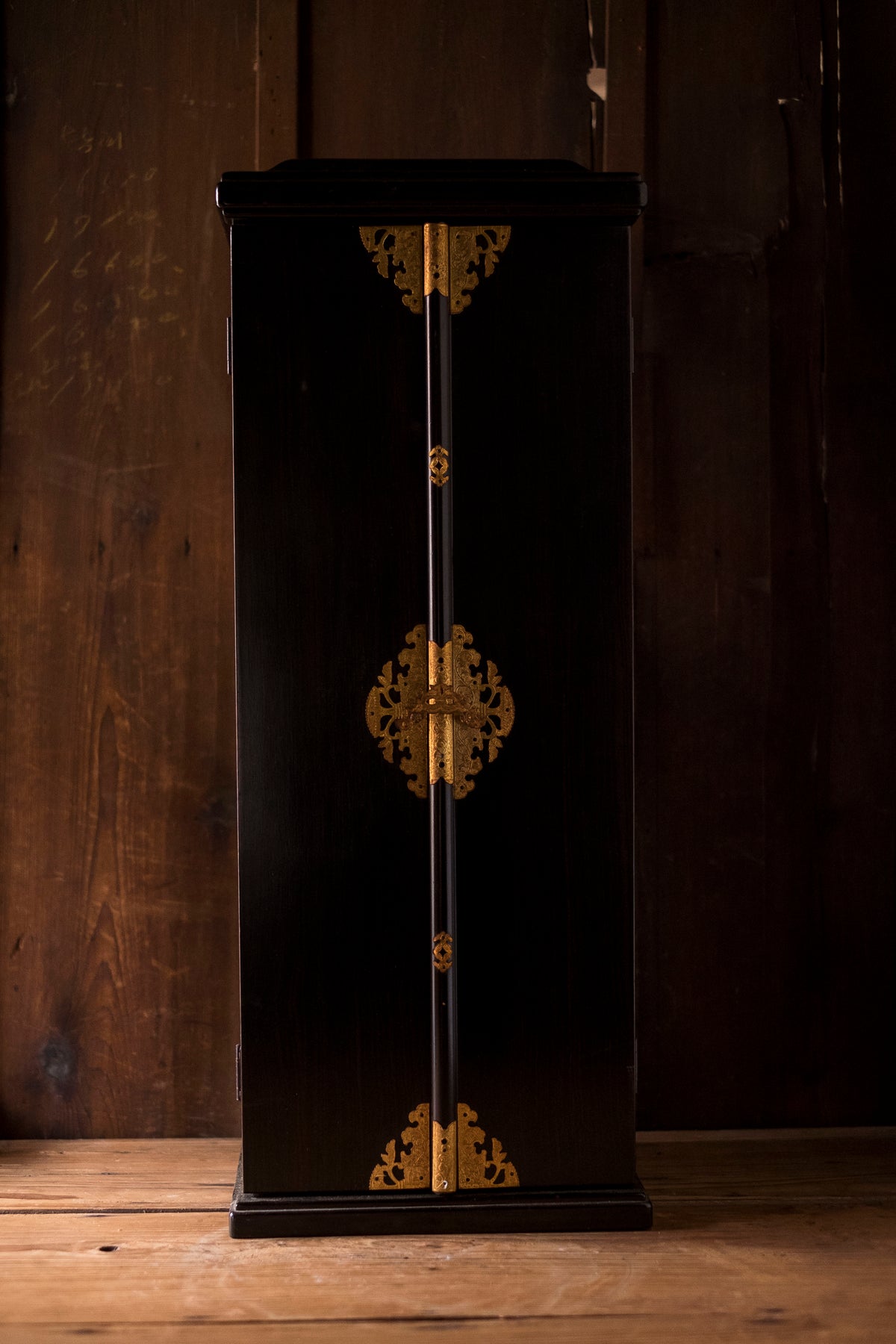 Vintage Japanese Kannon Zushi Shrine Large Gilt Wood Buddhist Altar Cabinet Kannon Bosatsu Lotus Mandorla Statue