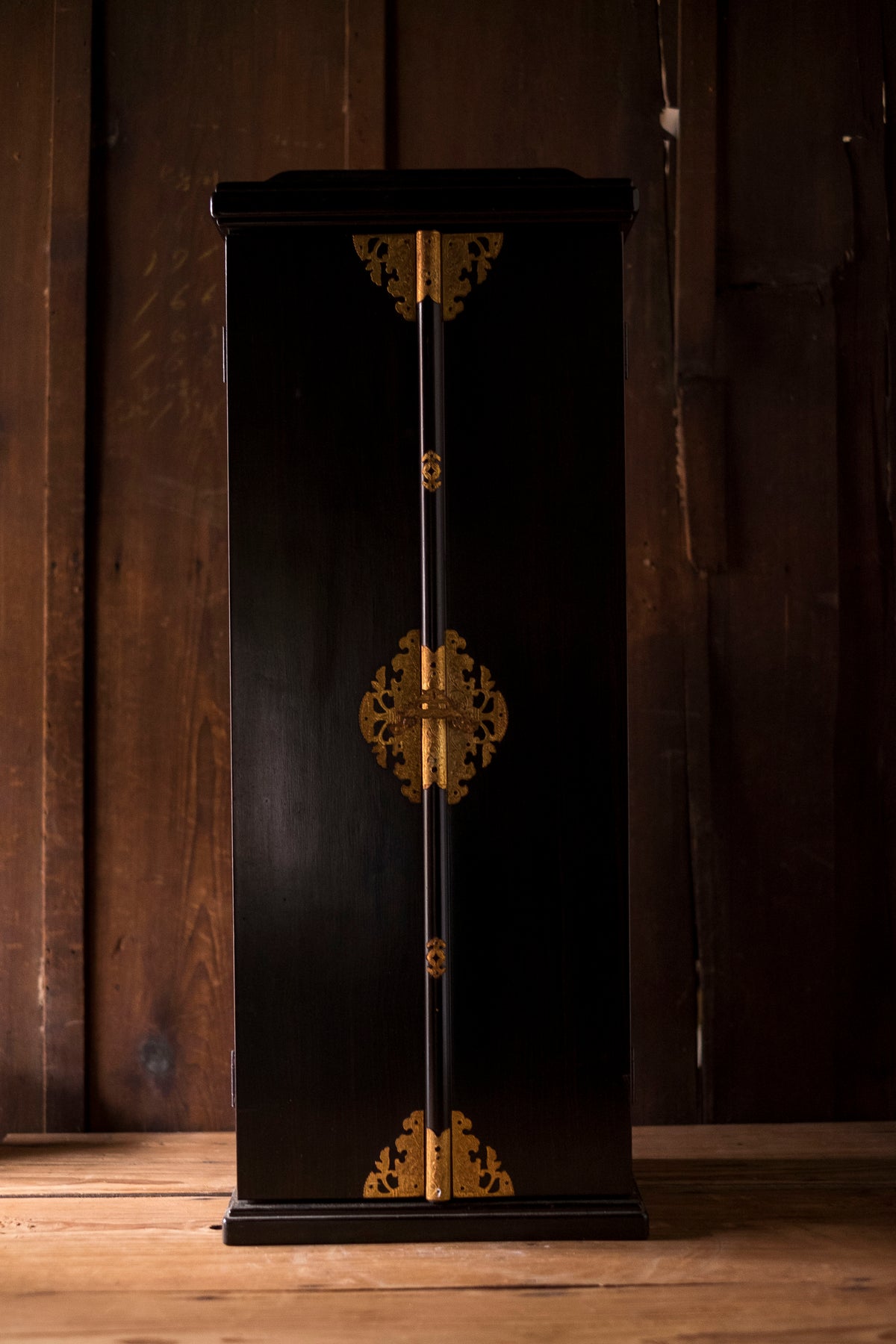 Vintage Japanese Kannon Zushi Shrine Large Gilt Wood Buddhist Altar Cabinet Kannon Bosatsu Lotus Mandorla Statue