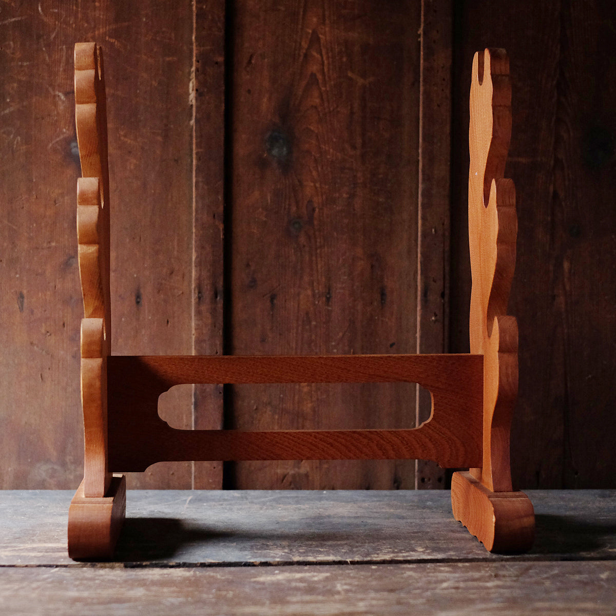 Vintage Japanese Katana Kake Three-Sword Wooden Stand | Samurai Katana Wakizashi Display Rack