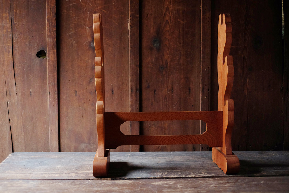 Vintage Japanese Katana Kake Three-Sword Wooden Stand | Samurai Katana Wakizashi Display Rack