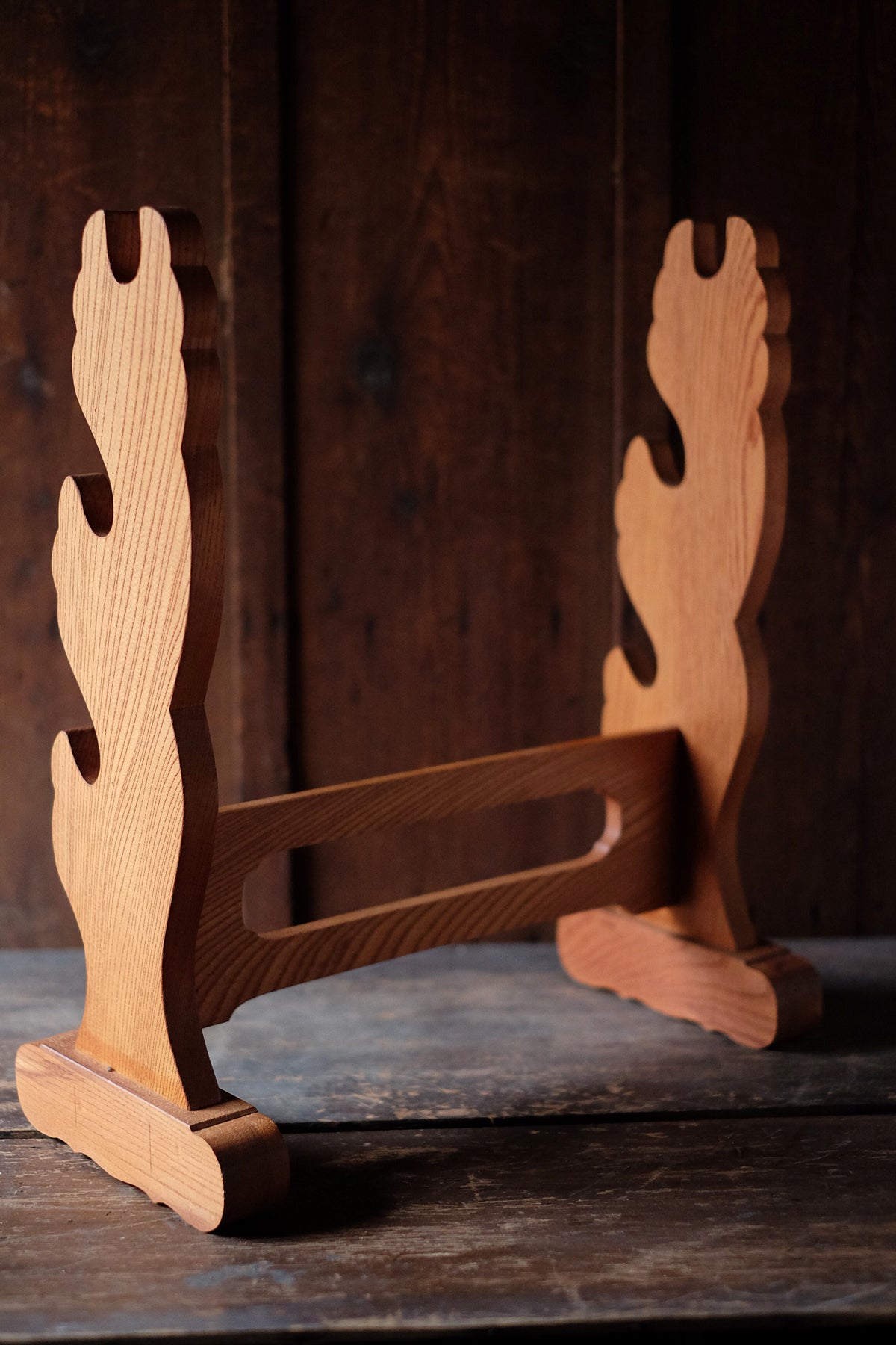 Vintage Japanese Katana Kake Three-Sword Wooden Stand | Samurai Katana Wakizashi Display Rack
