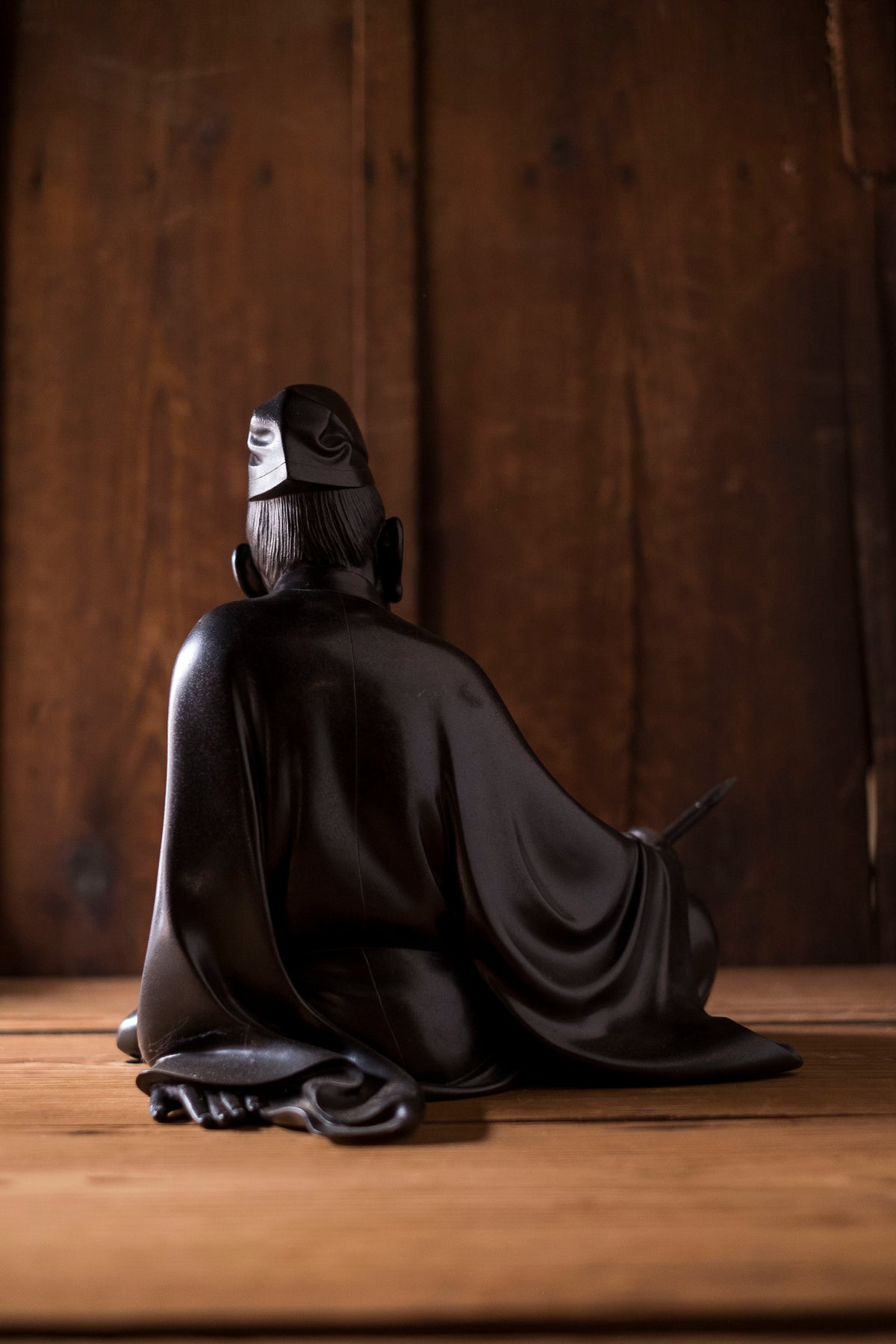 Large Japanese Bronze Kakinomoto no Hitomaro Poet Statue | Taisho Scholar Okimono Writing Brush Literary Art
