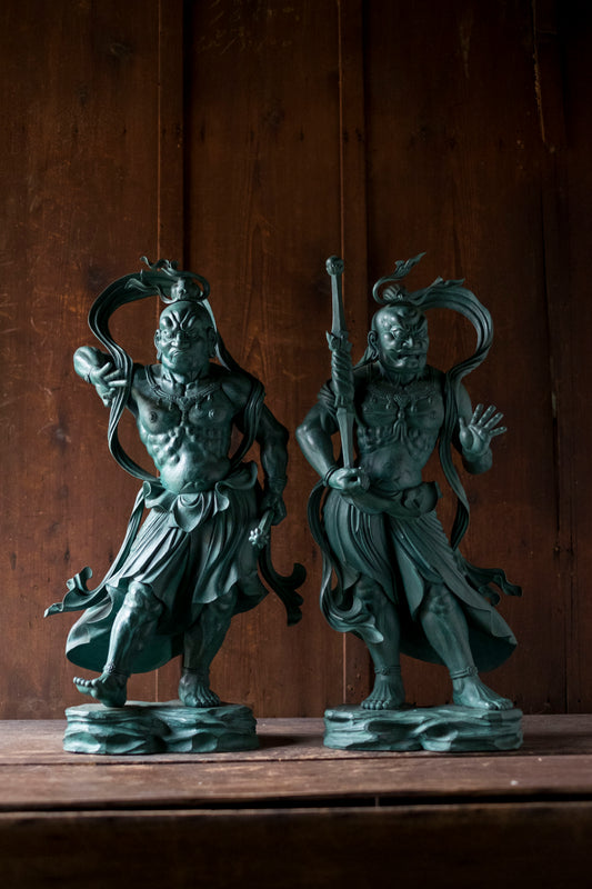 Matsuhisa Sensei Japanese Bronze Nio Deva Kings Agyo and Ungyo, Temple Guardian Warrior Statue Pair