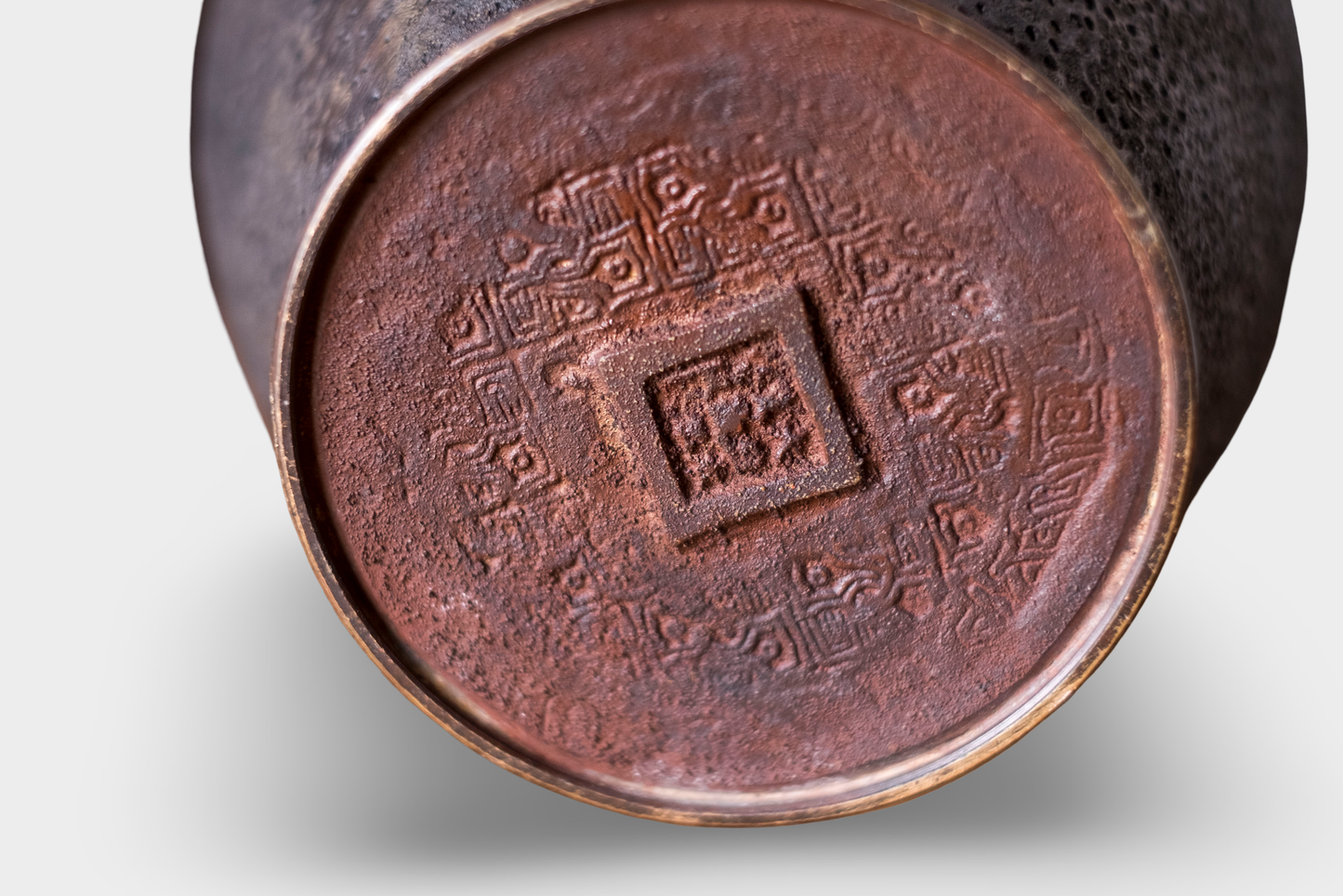 Antique Japanese Bronze Ikebana Vase | Meiji Usubata with Grape Vine Motif | Art Bronze