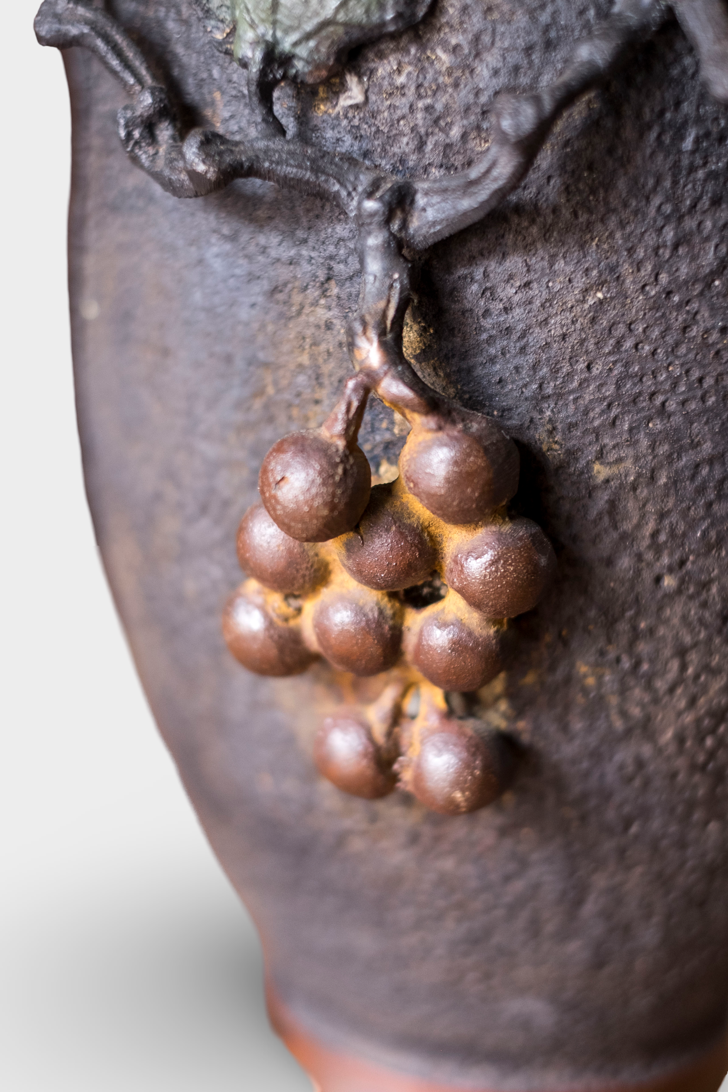 Antique Japanese Bronze Ikebana Vase | Meiji Usubata with Grape Vine Motif | Art Bronze