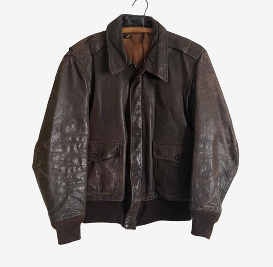 AN-J-3 Style WWII Flight Jacket Goat Skin Brown A-2 G-1 Hybrid Vintage Leather Jacket Military Aviation Rare