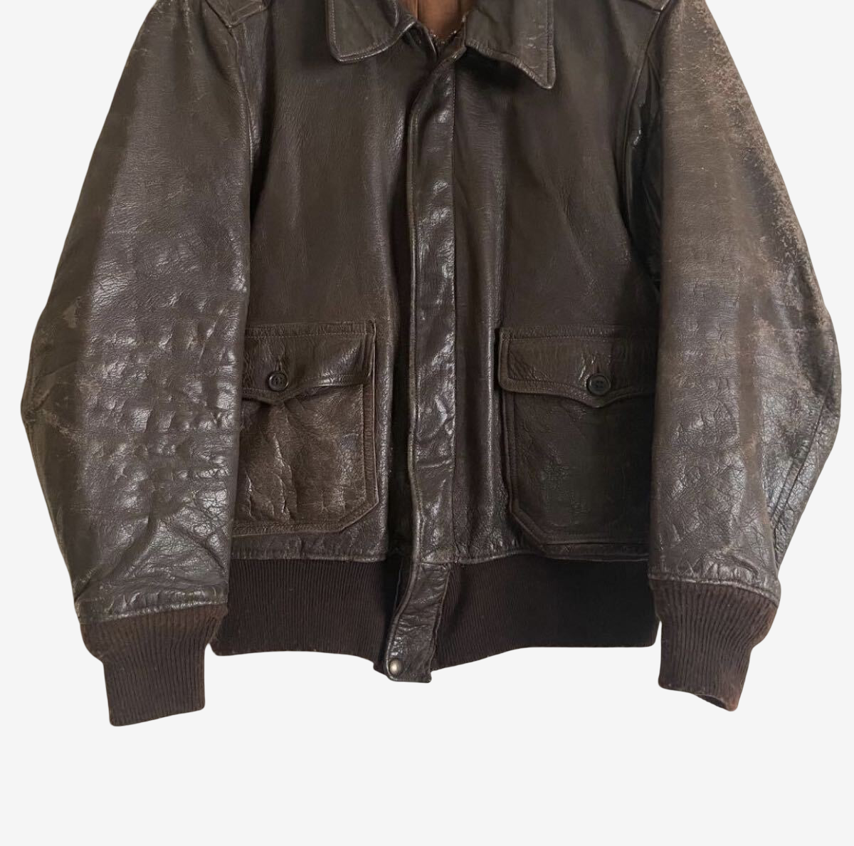 AN-J-3 Style WWII Flight Jacket Goat Skin Brown A-2 G-1 Hybrid Vintage Leather Jacket Military Aviation Rare
