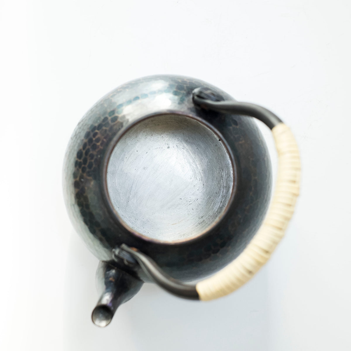 Vintage Japanese Tsuiki Doki Hammered Copper Kyusu Teapot with Woven Handle & Inscribed Wooden Box