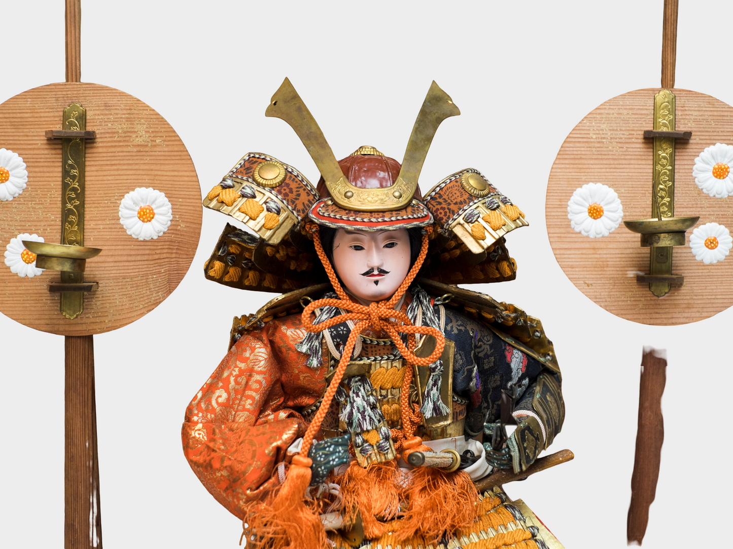 Antique Meiji Musha Ningyo Samurai Warrior Doll – Kabuto Armor, Silk Brocade, Boys’ Day Festival Display