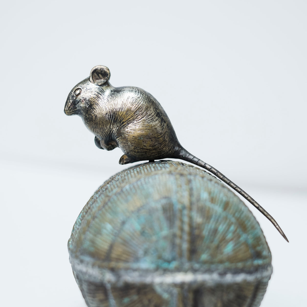 Vintage Japanese Bronze Rat on Rice Bale Okimono Koro Incense Vessel with Tomobako Nezumi Zodiac Art
