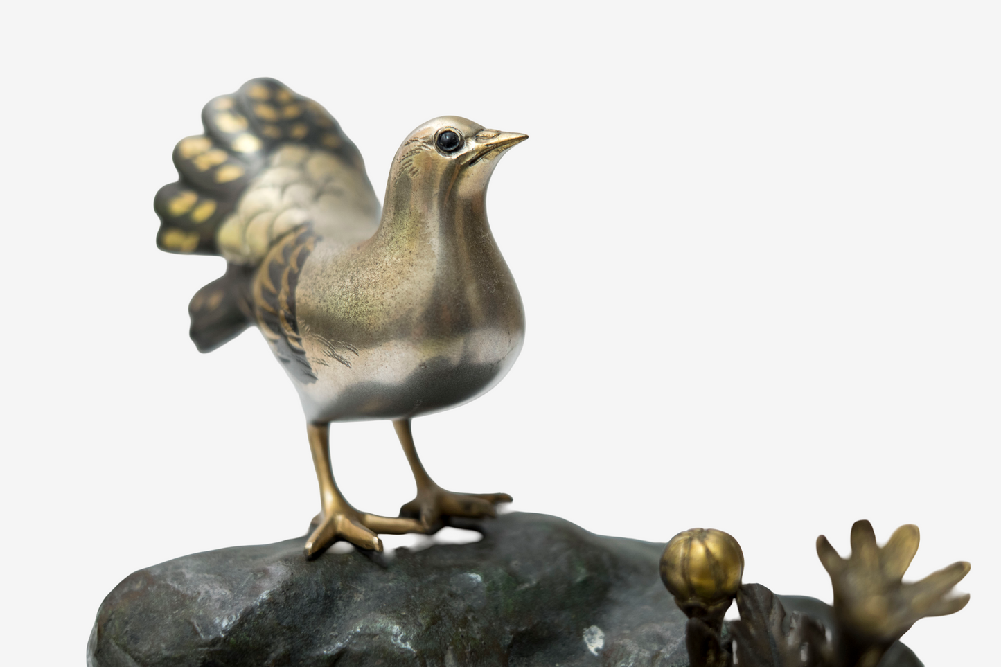 Japanese Bronze Dove Sculpture Signed Toshisaku Bird Statue Peace Symbol Zen Wabi Sabi Decor with Original Kiri Box