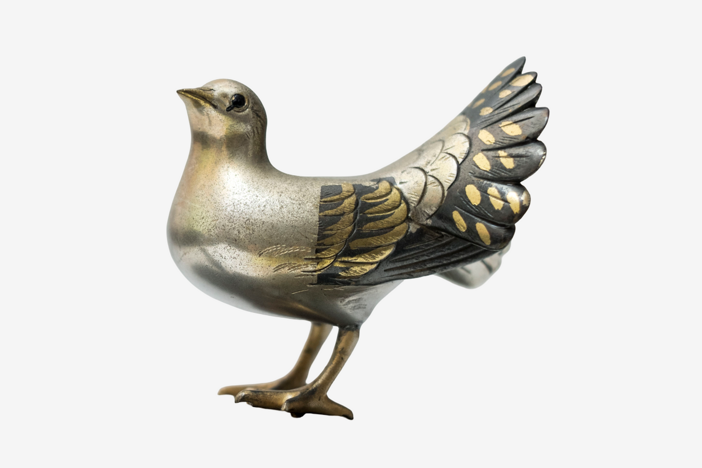 Japanese Bronze Dove Sculpture Signed Toshisaku Bird Statue Peace Symbol Zen Wabi Sabi Decor with Original Kiri Box