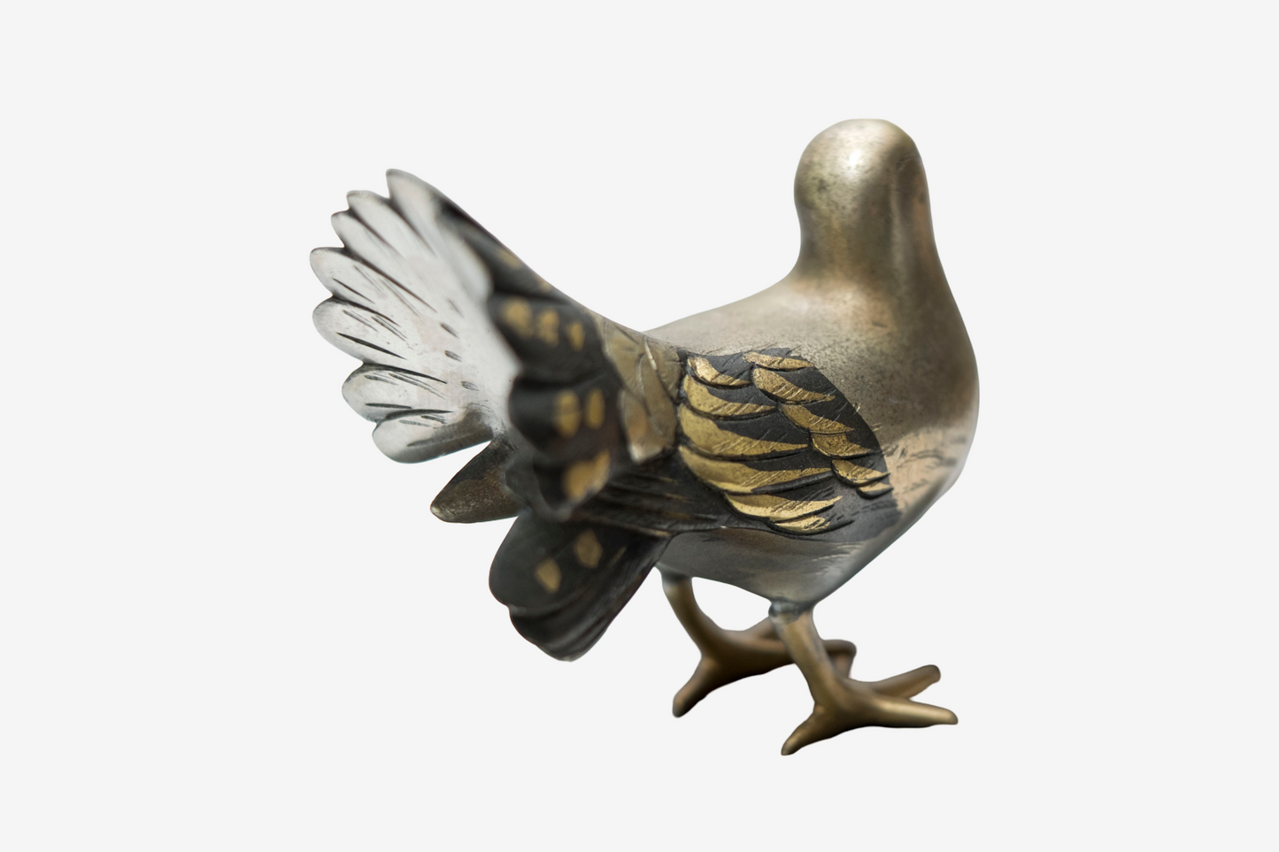 Japanese Bronze Dove Sculpture Signed Toshisaku Bird Statue Peace Symbol Zen Wabi Sabi Decor with Original Kiri Box
