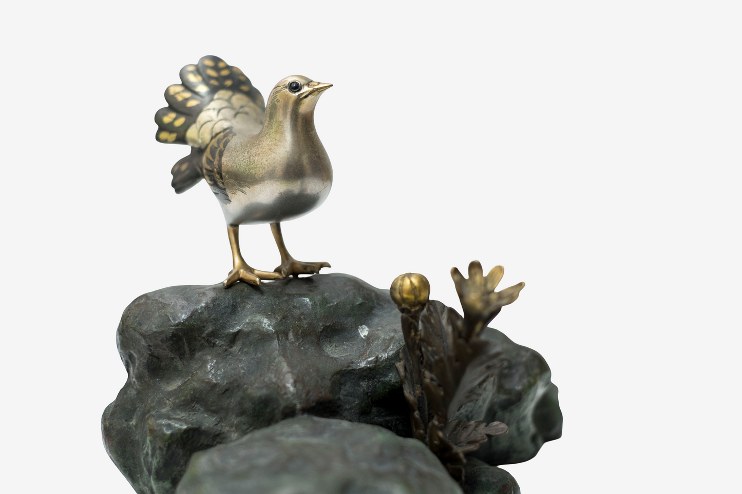 Japanese Bronze Dove Sculpture Signed Toshisaku Bird Statue Peace Symbol Zen Wabi Sabi Decor with Original Kiri Box