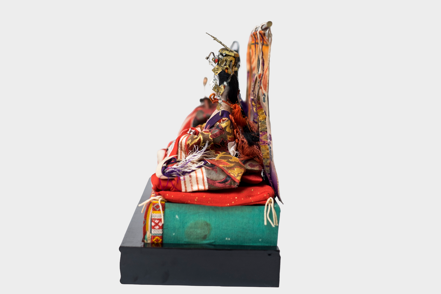 Taishō–Early Shōwa Hina Ningyō Imperial Pair (Dairi-bina) Silk Brocade with Phoenix Screens