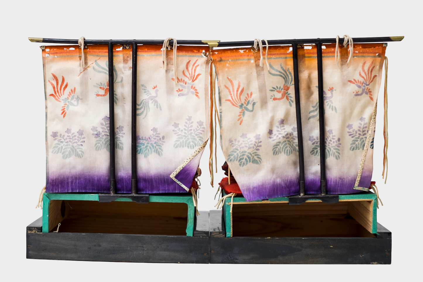 Taishō–Early Shōwa Hina Ningyō Imperial Pair (Dairi-bina) Silk Brocade with Phoenix Screens
